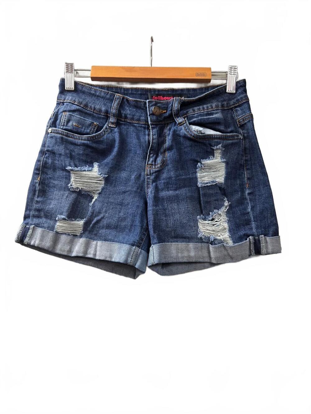 Dollhouse Distressed Denim Shorts with Rolled Cuffs